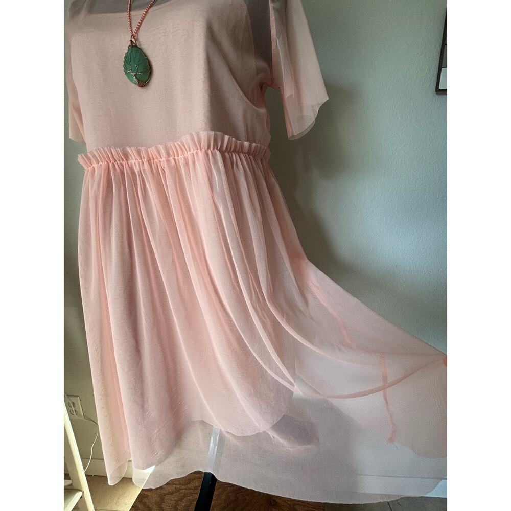 🌟Muse Valley Mini Dress Babydoll Pink Peach Round Neck Tiered Medium 2 Piece